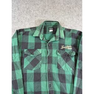 Vintage 90s Leinenkugels Beer Cotton Flannel Sz Large Black Plaid Cotton Green
